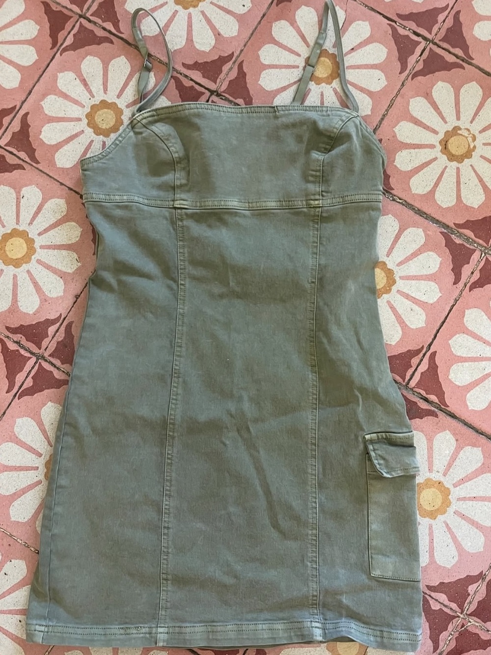 Urban Outfitters Olive Green Denim Slip Dress with Side Pocket